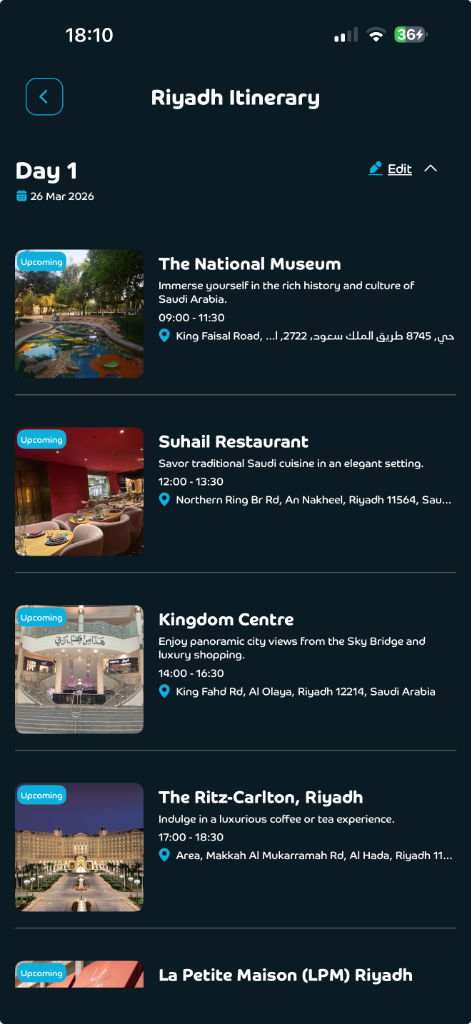 App Screen Itinerary Timeline
